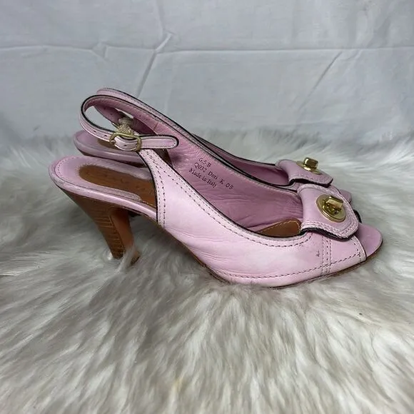 Coach Pink Leather Slingback Twist Lock Heels Sz 6.5