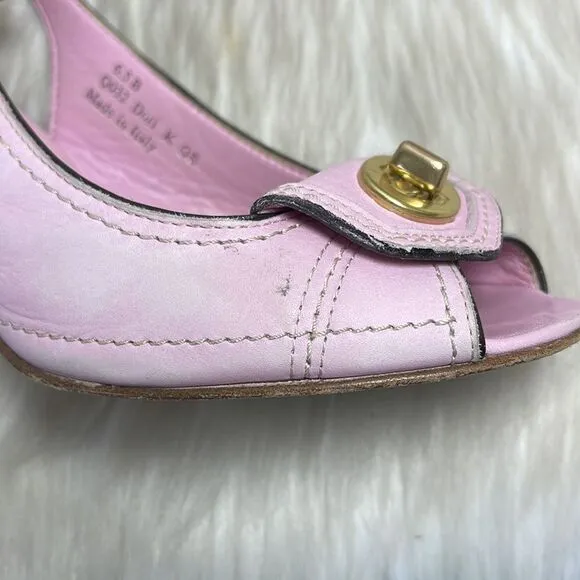 Coach Pink Leather Slingback Twist Lock Heels Sz 6.5