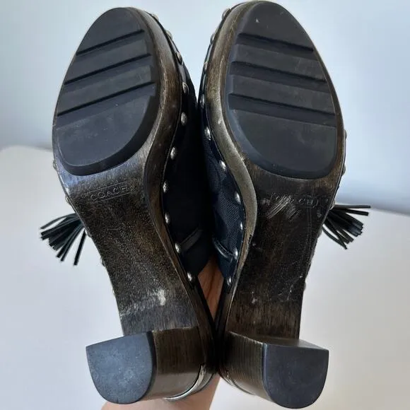 Coach Shasha Black Signature Stud Slip On Mules Heels Size 8 B