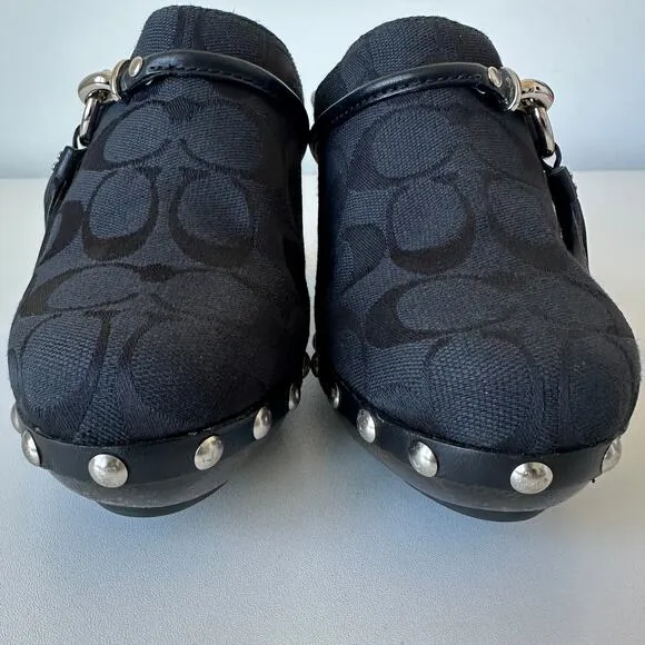 Coach Shasha Black Signature Stud Slip On Mules Heels Size 8 B