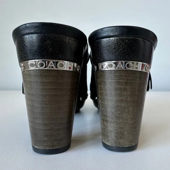Coach Shasha Black Signature Stud Slip On Mules Heels Size 8 B