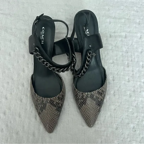 COACH Slingback Pointed Toe Leather Kitten Heel Snake Women's Shoe Size 9