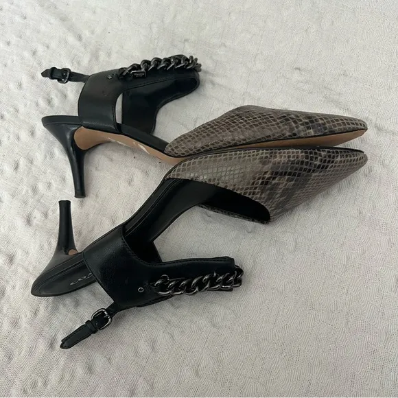 COACH Slingback Pointed Toe Leather Kitten Heel Snake Women's Shoe Size 9