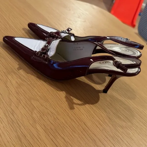 COACH Vintage Burgundy Two Tone Leather Slingback Pumps Adrian Made in Italy 9.5
