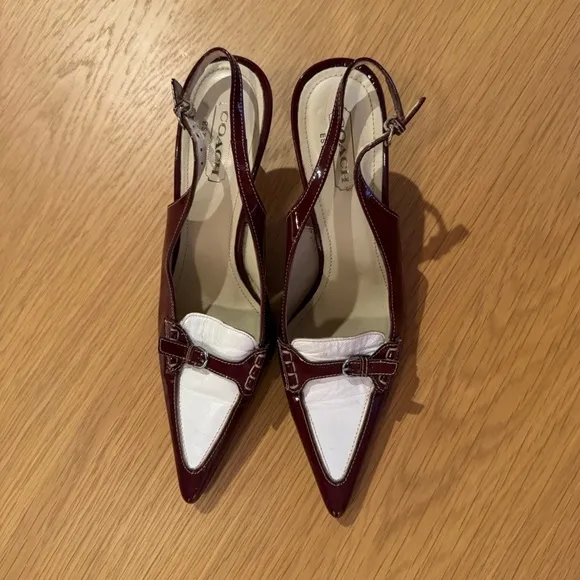 COACH Vintage Burgundy Two Tone Leather Slingback Pumps Adrian Made in Italy 9.5