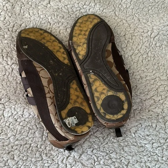 Coach Women's Size 9 Harmonie Monogram Logo Sneakers Brown Tan Gold Retro Y2K