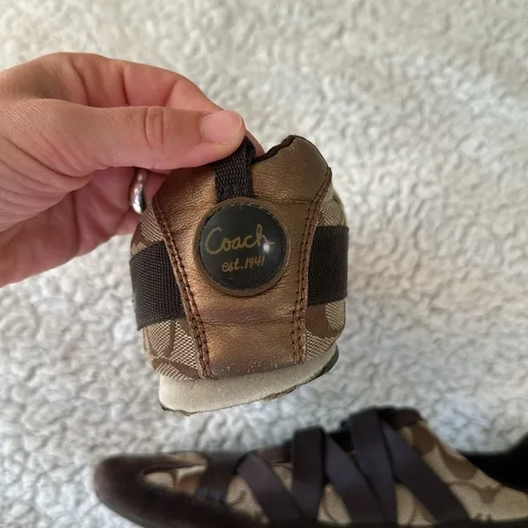 Coach Women's Size 9 Harmonie Monogram Logo Sneakers Brown Tan Gold Retro Y2K