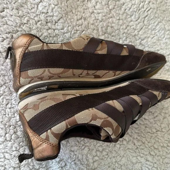Coach Women's Size 9 Harmonie Monogram Logo Sneakers Brown Tan Gold Retro Y2K