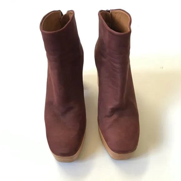 Coclico Vida Clog Ankle Boots Womens 38 8 Purple Suede Wood Sole Heels Rear Zip