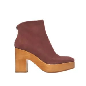 Coclico Vida Clog Ankle Boots Womens 38 8 Purple Suede Wood Sole Heels Rear Zip
