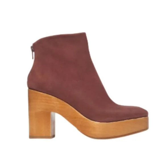 Coclico Vida Clog Ankle Boots Womens 38 8 Purple Suede Wood Sole Heels Rear Zip