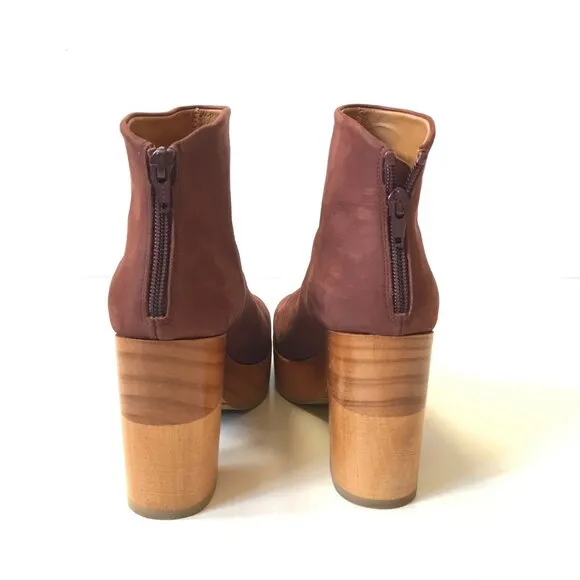 Coclico Vida Clog Ankle Boots Womens 38 8 Purple Suede Wood Sole Heels Rear Zip