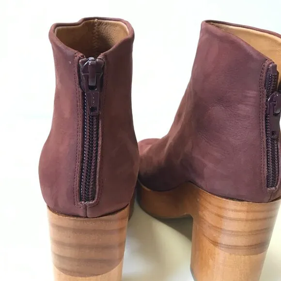 Coclico Vida Clog Ankle Boots Womens 38 8 Purple Suede Wood Sole Heels Rear Zip