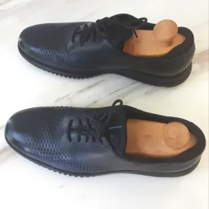 COLE HAAN 2.0 Zerogrand Black Leather Laser Wing Oxfords Sz 12M C23832 NWOT