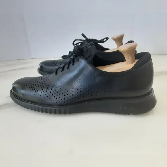 COLE HAAN 2.0 Zerogrand Black Leather Laser Wing Oxfords Sz 12M C23832 NWOT