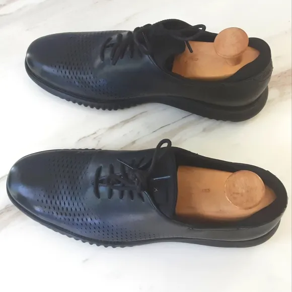 COLE HAAN 2.0 Zerogrand Black Leather Laser Wing Oxfords Sz 12M C23832 NWOT
