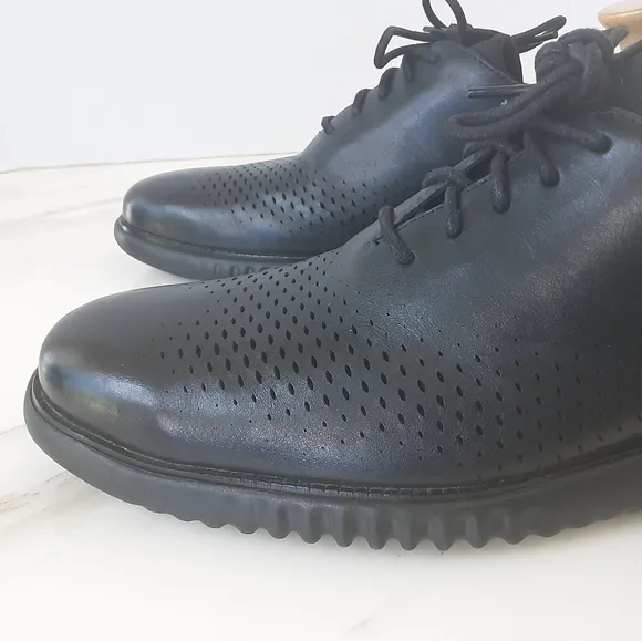 COLE HAAN 2.0 Zerogrand Black Leather Laser Wing Oxfords Sz 12M C23832 NWOT