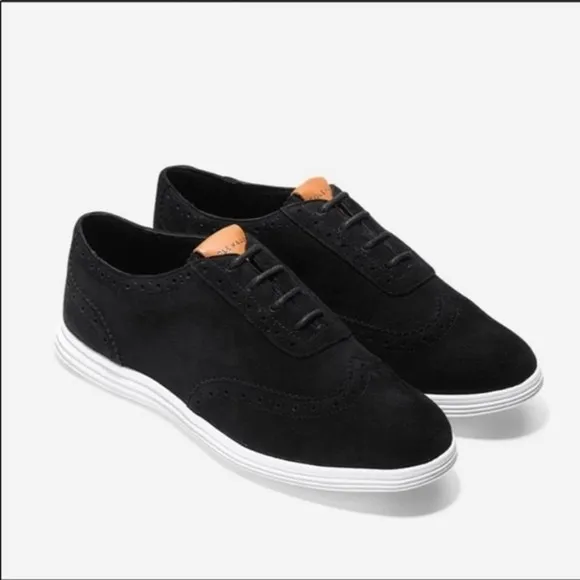 Cole Haan Black Suede Wingtip Oxfords Shoes Size 7