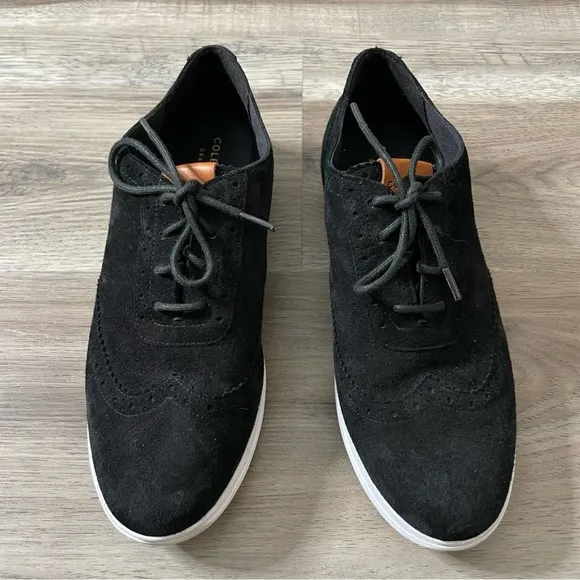 Cole Haan Black Suede Wingtip Oxfords Shoes Size 7