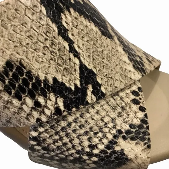 Cole Haan Dakota Snakeskin Printed Crisscross Block Heel Slip On Sandal Mules