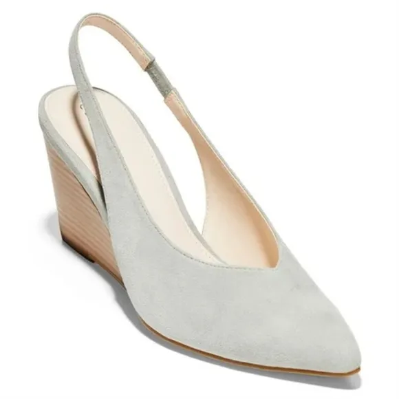 Cole Haan Elnora Slingback Gray Suede Wedge Pump Heels
