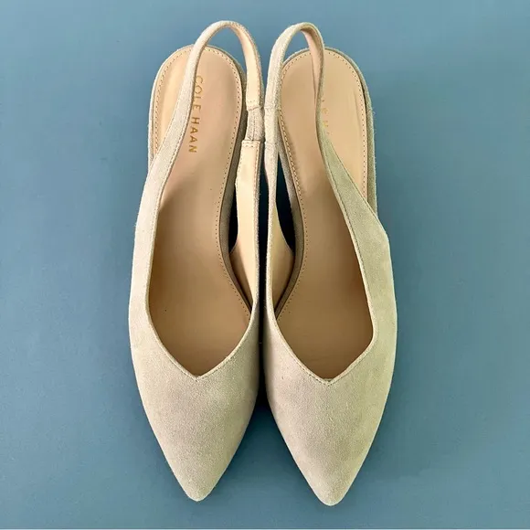 Cole Haan Elnora Slingback Gray Suede Wedge Pump Heels