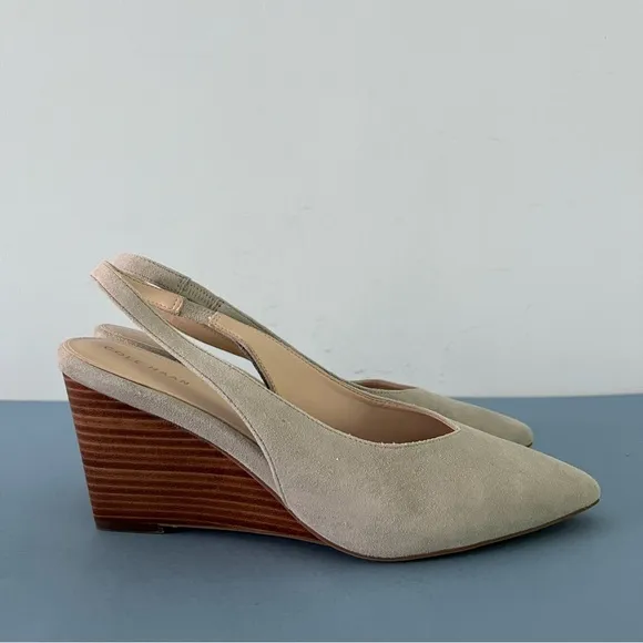 Cole Haan Elnora Slingback Gray Suede Wedge Pump Heels