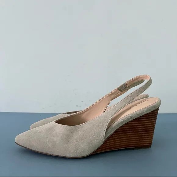 Cole Haan Elnora Slingback Gray Suede Wedge Pump Heels