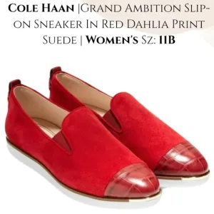 Cole Haan Grand Ambition Slip-on Sneaker Red Dahlia Print Suede Size 11B EUC