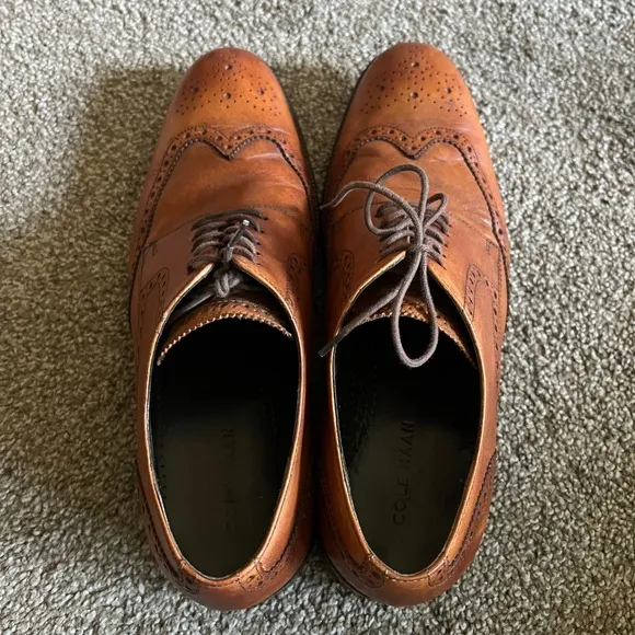 Cole Haan Grand Leather Wingtip Oxford Shoes Cognac Brown Men's 10.5 M