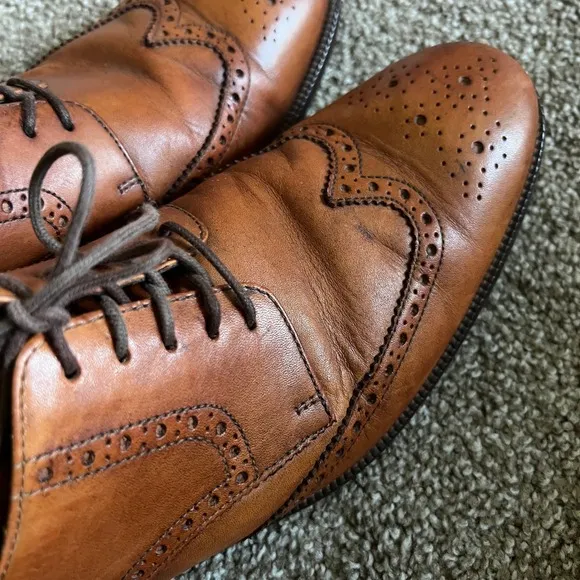 Cole Haan Grand Leather Wingtip Oxford Shoes Cognac Brown Men's 10.5 M