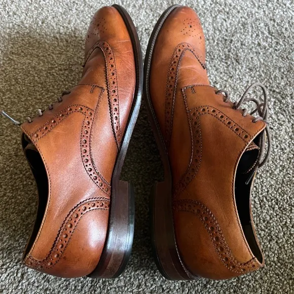 Cole Haan Grand Leather Wingtip Oxford Shoes Cognac Brown Men's 10.5 M