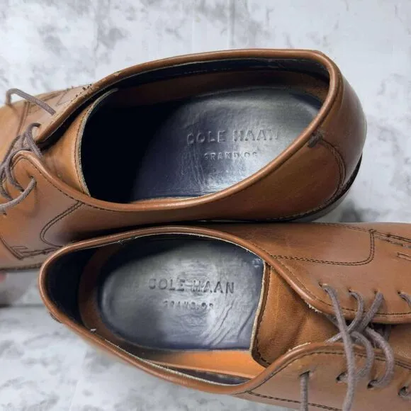 Cole Haan Grand OS 9.5M Cap Toe Mens Leather Shoes Oxfords‎ Brown Rubber Sole