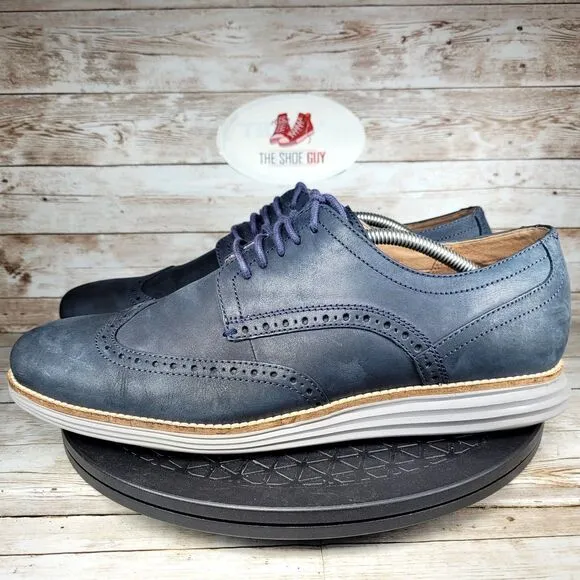 Cole Haan Grand OS Men's Size 11.5M Blue Nubuck Oxford Wingtip Shoes