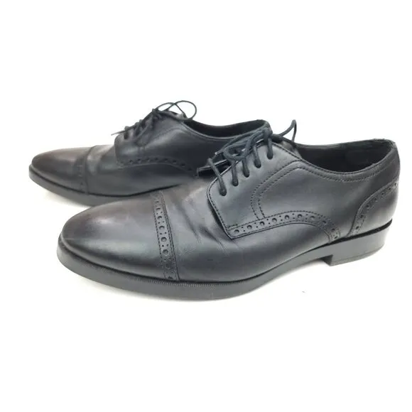 Cole Haan Grand OS Mens US 7 M Black Leather Cap Toe Brogue Oxfords Dress Shoes