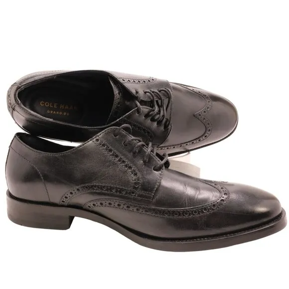 Cole Haan Grand Watson Black Leather Wingtip Derby Oxfords Mens 11.5 Dress Shoes