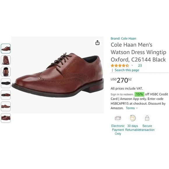 Cole Haan Grand Watson Black Leather Wingtip Derby Oxfords Mens 11.5 Dress Shoes
