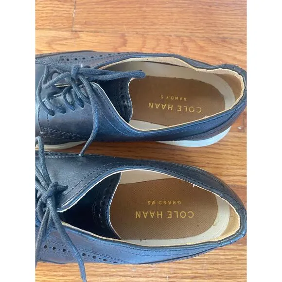 Cole Haan Grand.OS Men's Dress Shoes Sz 7 Navy Leather Wingtip Oxfords C24089