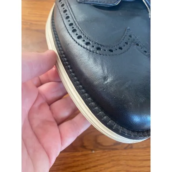 Cole Haan Grand.OS Men's Dress Shoes Sz 7 Navy Leather Wingtip Oxfords C24089