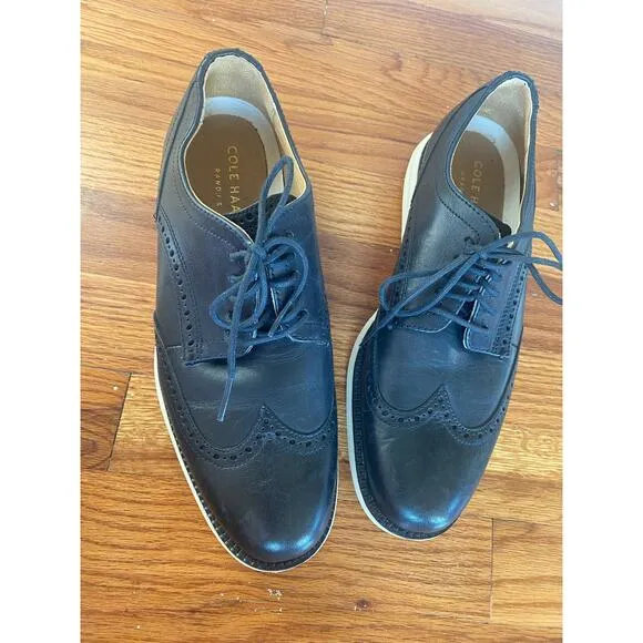 Cole Haan Grand.OS Men's Dress Shoes Sz 7 Navy Leather Wingtip Oxfords C24089