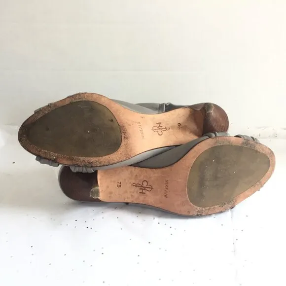 Cole Haan Gray Criss Cross Peep Toe Leather Sling Back Kitten Heels - Size 7 Y2K