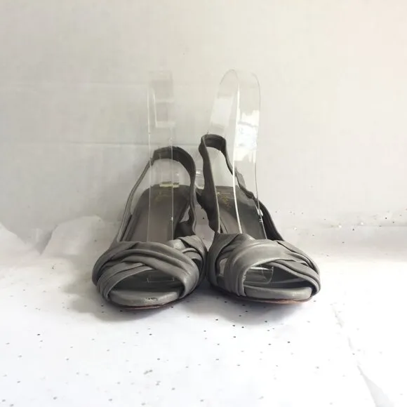 Cole Haan Gray Criss Cross Peep Toe Leather Sling Back Kitten Heels - Size 7 Y2K