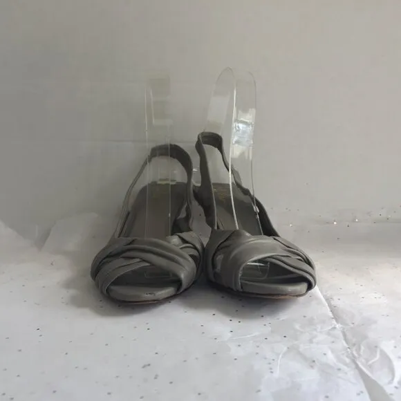 Cole Haan Gray Criss Cross Peep Toe Leather Sling Back Kitten Heels - Size 7 Y2K