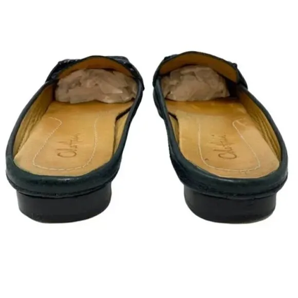 Cole Haan Jaiden Black Pebbled Leather Buckle Flat Loafer Mules - Size 7