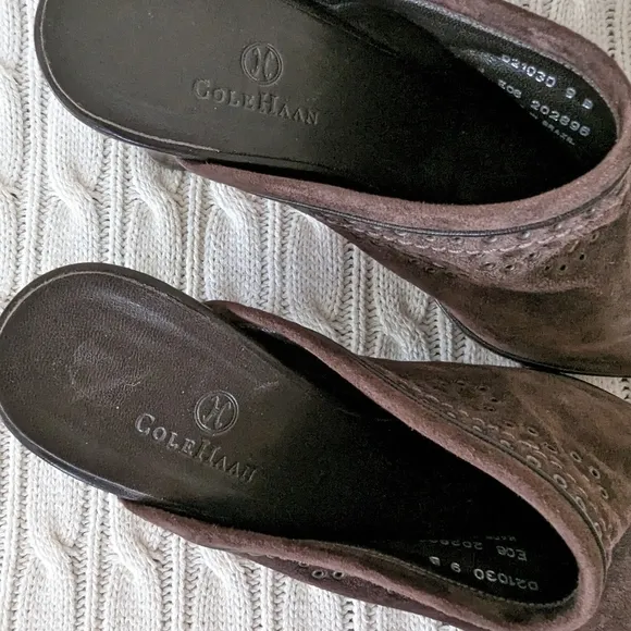 Cole Haan Leather Mules Slip On Heels Shoes 9 Brown Studded Grommets