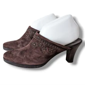 Cole Haan Leather Mules Slip On Heels Shoes 9 Brown Studded Grommets