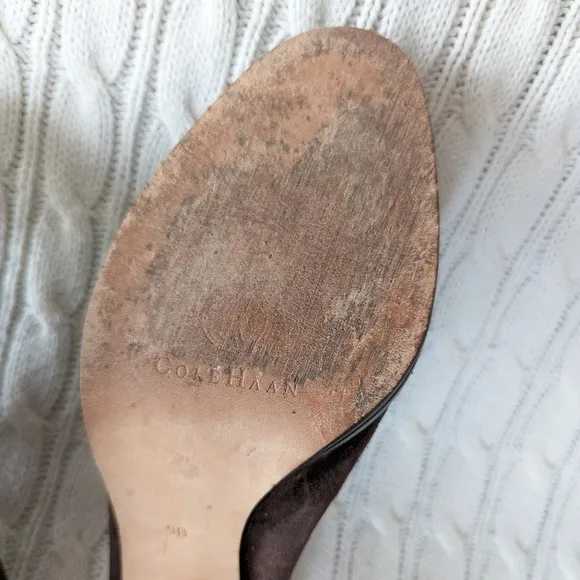 Cole Haan Leather Mules Slip On Heels Shoes 9 Brown Studded Grommets