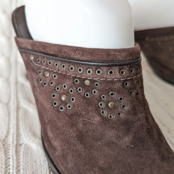 Cole Haan Leather Mules Slip On Heels Shoes 9 Brown Studded Grommets