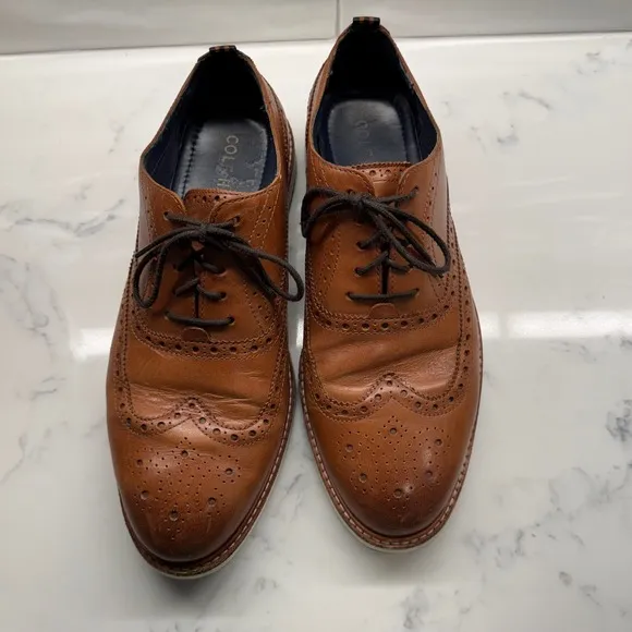 Cole Haan Leather Wingtip Oxford Dress Shoes Comfort Brown Mens 9.5M