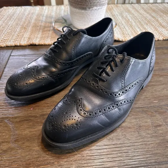 Cole Haan Leather Wingtip Oxford Dress Shoes Lace Up Black Size